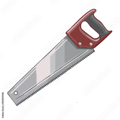 Hand Saw with Brown Plastic Handle: A Close-up of a Manual Cutting Tool for Carpentry Work