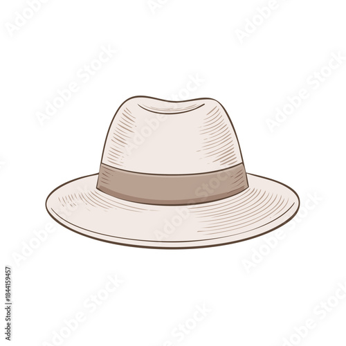 Classic Panama Hat Illustration: Stylish Straw Headwear with Ribbon Detail for Summer Fashion and Design Elements