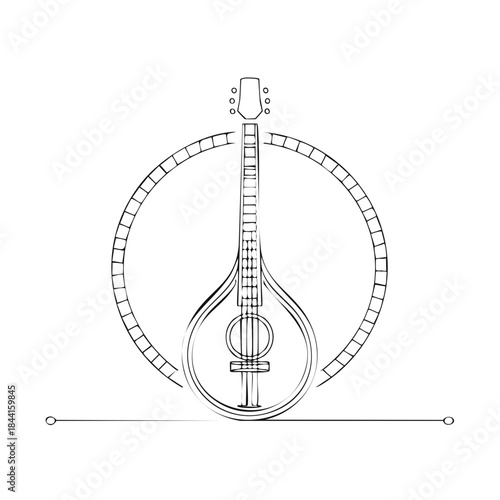 Mandolin Illustration Detailed Stringed Instrument Artwork Music Decoration Design Element Decorative Stringed Instrument