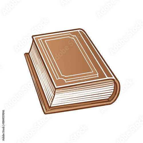 A single closed hardcover book brown color with vintage frame border vector illustration