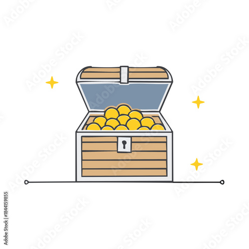 Treasure Chest Icon Golden Coins Riches Prize Reward Wealth Treasure cartoon line