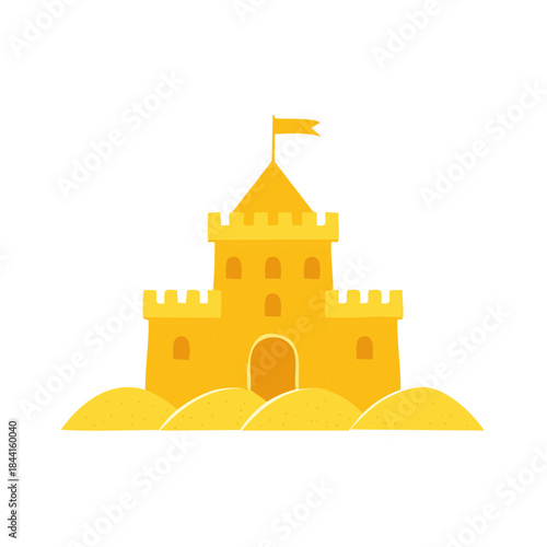 Sandcastle on Beach: Tower, Sand, Flag Summer Beach Fun