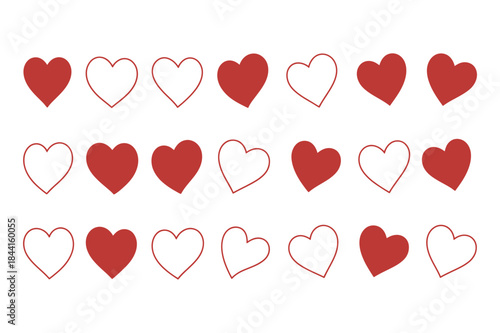 Collection of red heart shapes in different styles and orientations on a black background