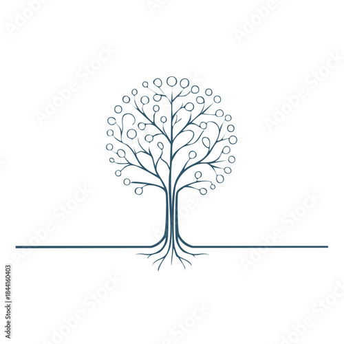 Stylized Tree Illustration with Round Leaves Symbolizing Growth and Nature's Cycle