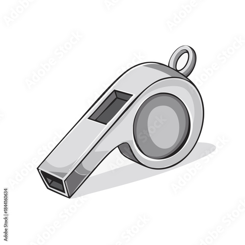 Illustration of a silver metal whistle used in sports or emergencies signaling for attention