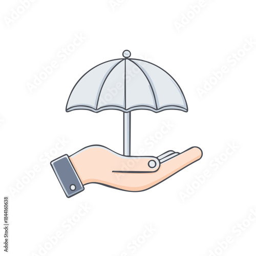 Hand holding umbrella icon protecting care gesture. Safety insurance covering services design.