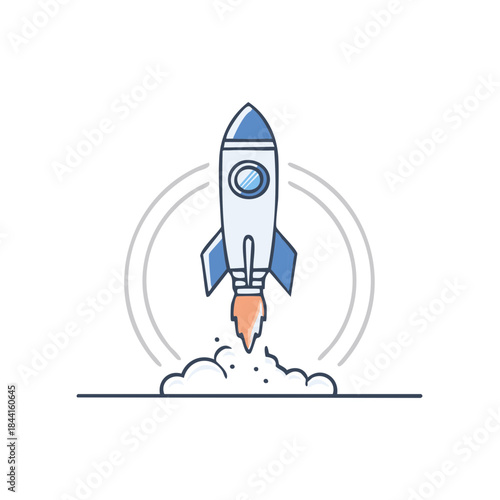 Stylized Rocket Launching with Smoke Illustration for Technology Startup or Aerospace Industry Project