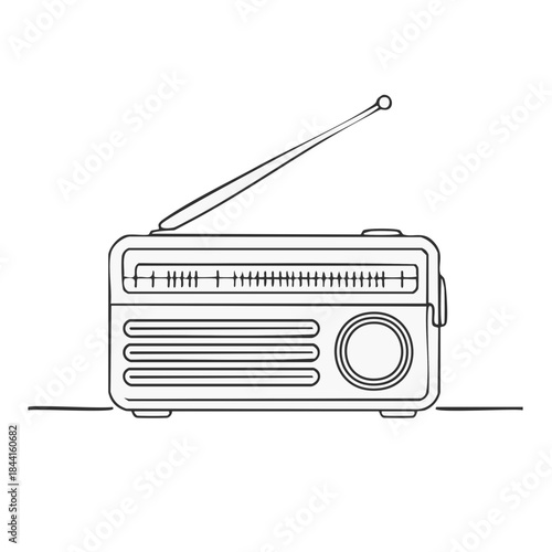 Hand Drawn Radio Receiver Illustration Classic Style: Media Technology Nostalgia