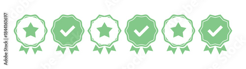  Award badge icons with check mark | verified award rosette icon with a checkmark tick symbol Profile Verified badge icon. vector illustration