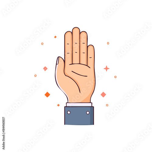Hand Signal Icon with Palm Upward in Light Skin Tone and Blue Suit Sleeve