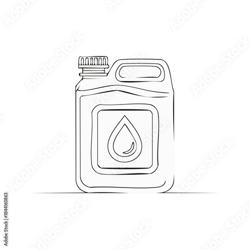 Black line drawing of a motor oil can with a drop, simple oil container for machines or cars