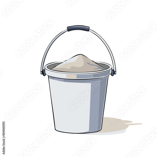 Illustration of a metal bucket filled with sand ready for play in a park or beach