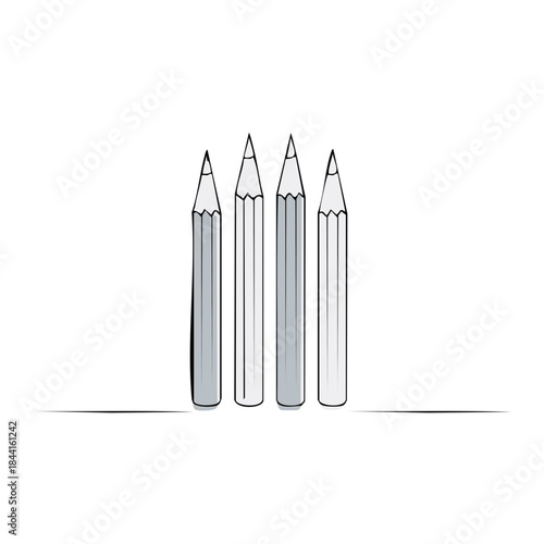 Row of Gray Scale Pencils on White Background Stationary for Office Writing School