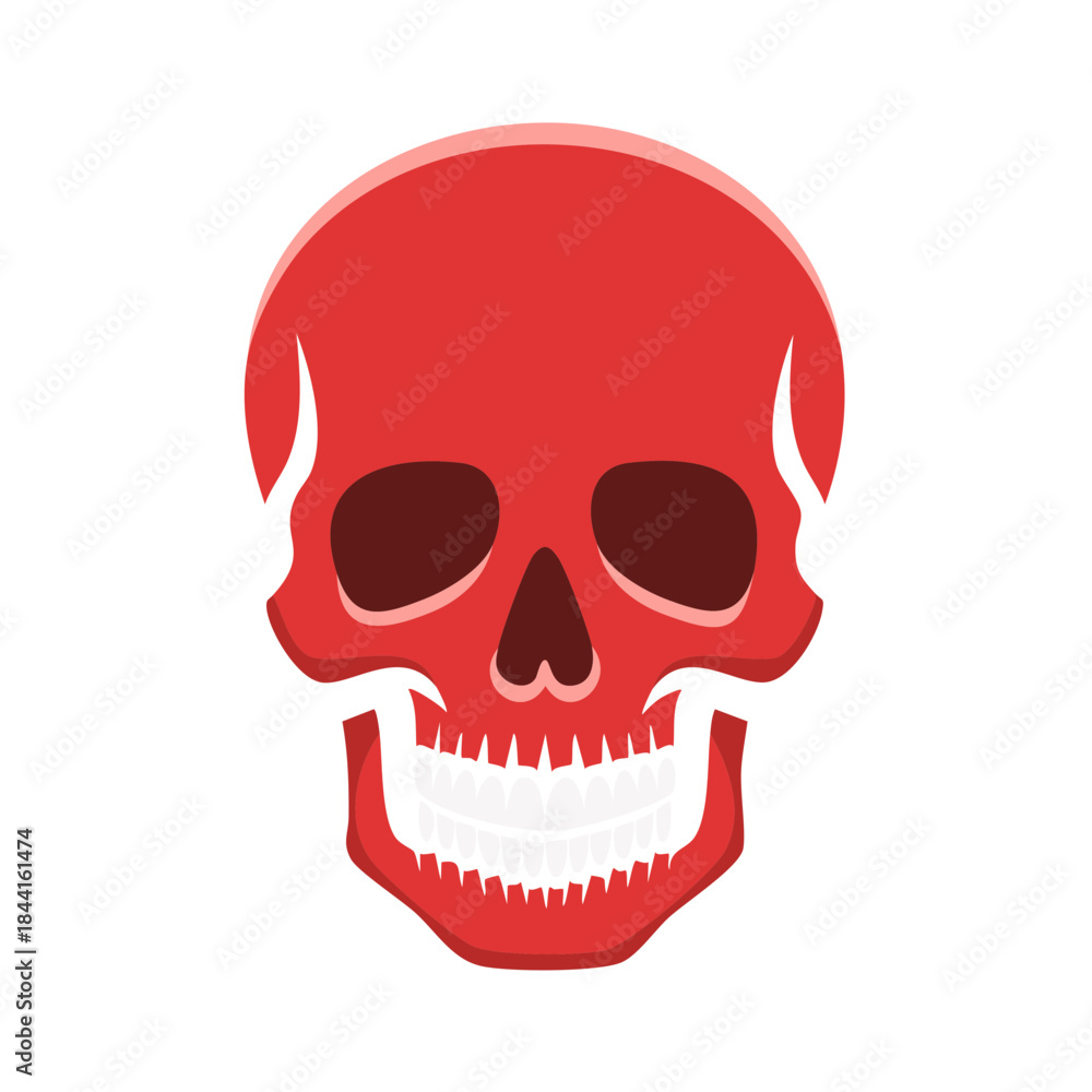 Fototapeta premium Red Skull with White Teeth: Halloween Vector Illustration in Minimalist Style
