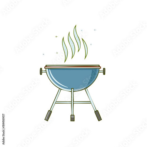 Outdoor barbecue grill emits heat for cooking food during picnics and backyard parties symbolizing summertime grilling fun
