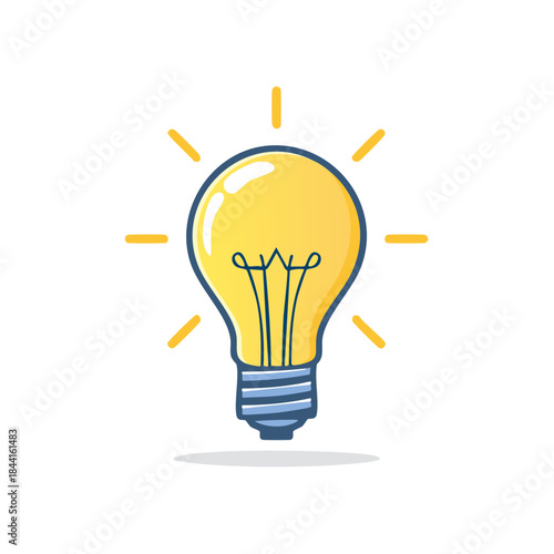 Cartoon style light bulb illustration glowing. Concept of idea, innovation, inspiration and creative thinking.