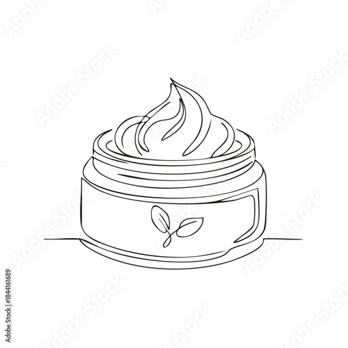 Cosmetic cream line drawing. Jar of skin care product minimalist vector illustration. Natural organic cosmetics sketch.