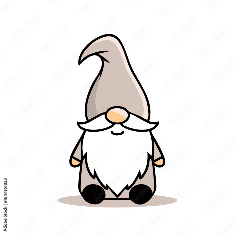 Obraz premium Charming cartoon garden gnome illustration with pointy hat and white beard suitable for Christmas, holiday, or fairy tale graphics
