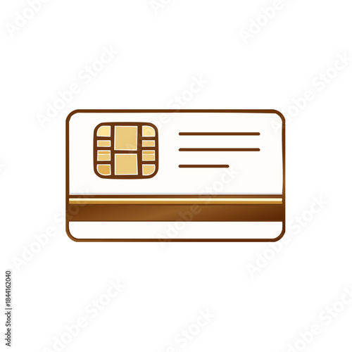Minimalist depiction of a plastic credit card with chip for financial transactions and secure payments on a white backdrop