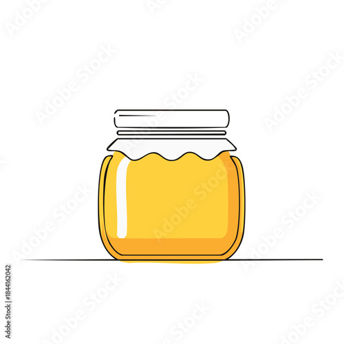 Honey Jar Illustration with Simple Line Art Design and Natural Golden Hue for Sweet Food Concepts