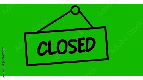 Closed signboard store animation. footage closed store sign icon on a green screen background. closed sign hanging door store shop