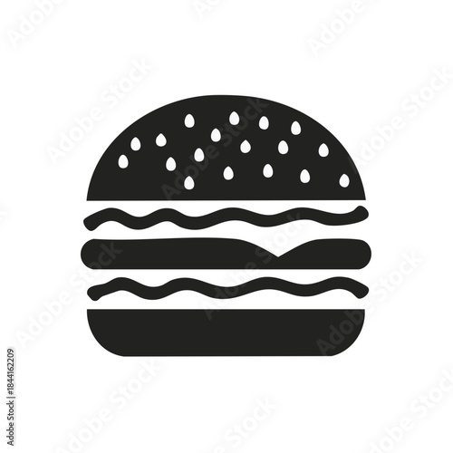 Monochrome Burger Icon Food Illustration Sandwich With Filling Black and White Design Graphic Element