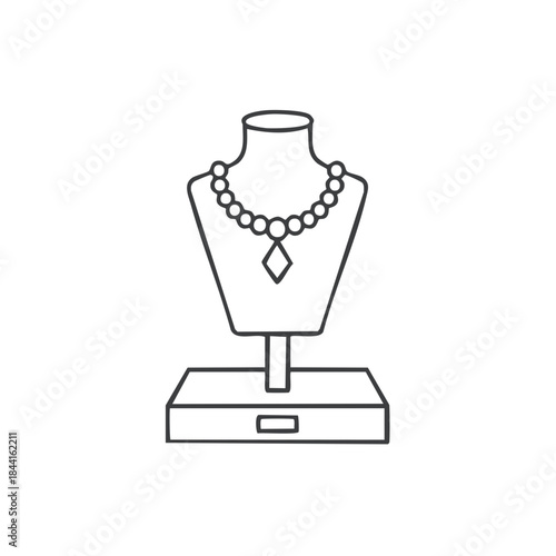 Elegant Necklace Adorning a Mannequin Display Stand in a Jewelry Store Showcase Line Art
