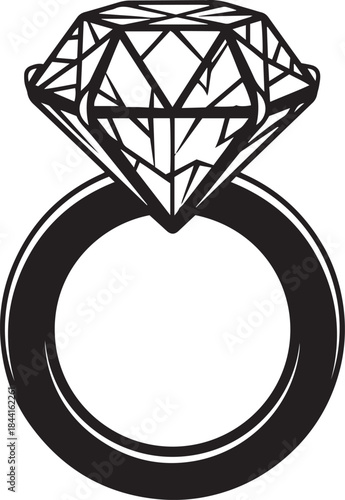 Black and White Line Art Diamond Ring Jewelry Illustration precious stone