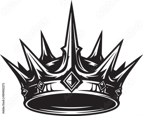 Black and white stylized crown with sharp points and diamond details Keywords: crown, royal, king, queen, monarchy, symbol, emblem, crest