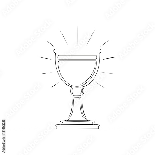 Minimalist Holy Grail Line Art with Rays, Chalice Vector Illustration