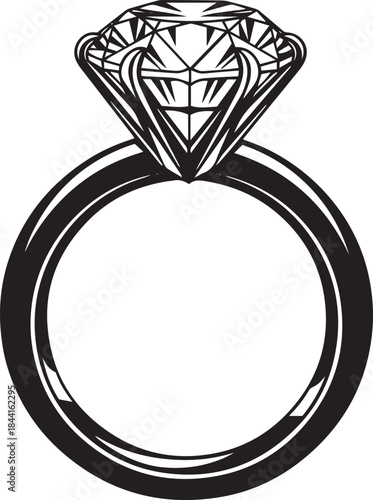 Black Outline Drawing of a Diamond Engagement Ring wedding jewelry