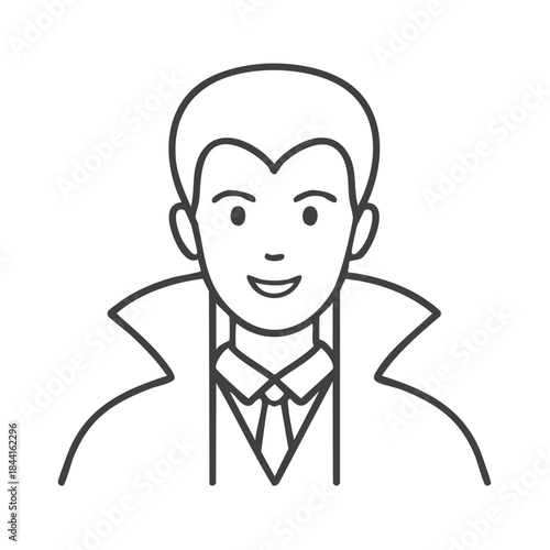 Illustration of a smiling man dressed as a vampire with traditional formal wear