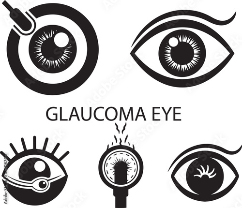 Glaucoma Eye Medical Icons Set Black And White Vector Graphics health vision
