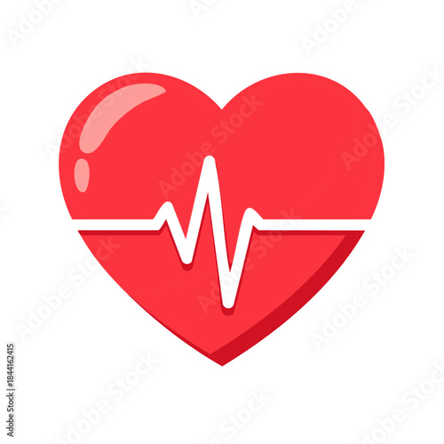 Red Heart Symbol with White Heartbeat Line Simple Graphic Design