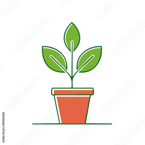 Green Seedling Sprout Growing in Brown Pot Illustration for Eco Friendly Initiatives and Gardening Projects