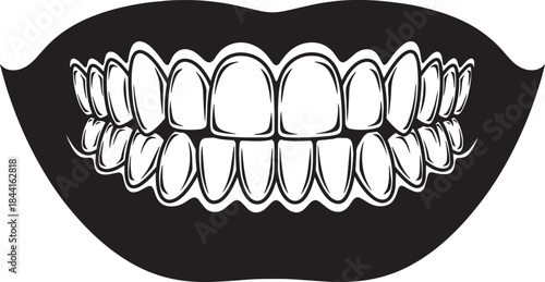 Stylized Black and White Drawing of Human Teeth and Lips mouth smile