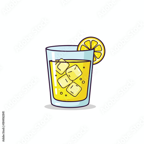 An illustrated glass of lemonade with ice and a lemon slice