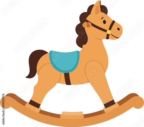 A charming illustration of a classic wooden rocking horse a beloved childhood toy