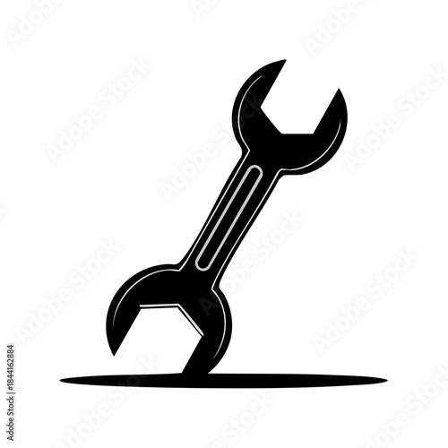 Open-End Wrench Illustration: Simple Black and White Tool Depiction for Maintenance and Mechanical Projects