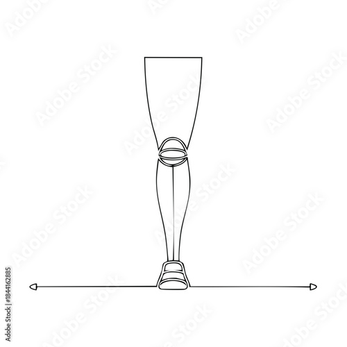 Prosthetic leg minimalist outline drawing, medical device line art, disability aid one line continuous vector