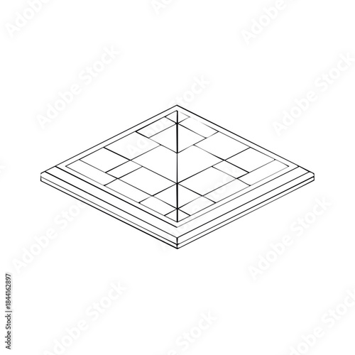 Isometric Sketch: Square Tile Floor Pattern Perspective. Geometry & Interior Design Illustration