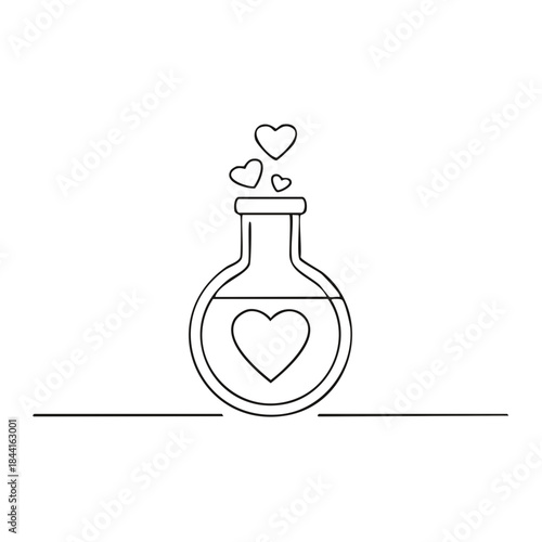 Romantic Love Potion Illustration with Hearts. Valentine's Day Celebration Concept Simple Line Art Style Design Idea for Greeting Card