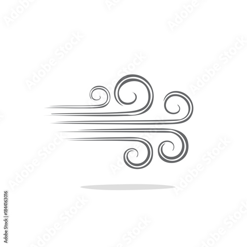 Illustration of wind blowing with swirls and a subtle shadow representing air movement weather nature element.