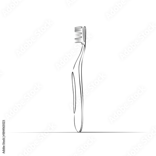 Toothbrush single line art design, toothbrush illustration for dental health products, brush for cleaning teeth