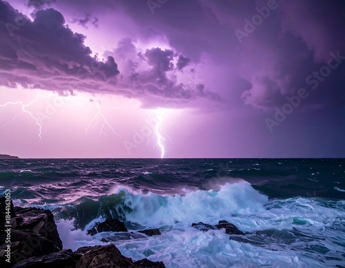 Wallpaper Mural Dramatic view of ocean with lightning striking the water Torontodigital.ca