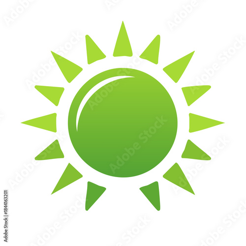 Fresh green sun icon with spiky rays for organic eco environmental concepts