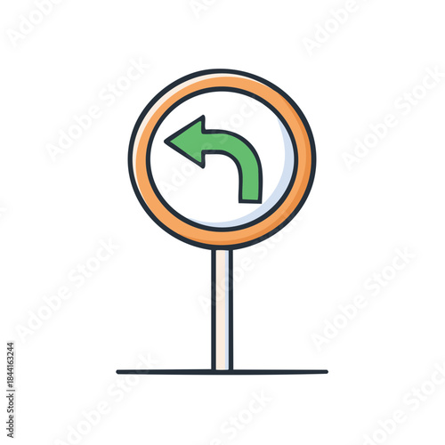 Road sign illustration indicating a compulsory turn to the left direction signal traffic guidance