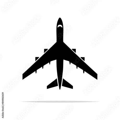 Airplane silhouette vector illustration of commercial jet for transportation and travel, business aviation, airplane graphic and simple plane icon