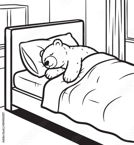 sleeping bear in bed