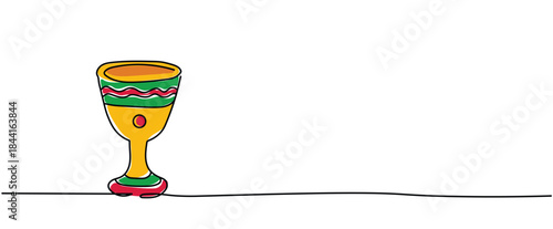 golden gold yellow kwanzaa unity wine glass cup tropy mug isolated Vector illustration clipart symbol sign, One continuous line art drawing for Poster, banner background, outline copyspace empty blank